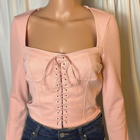 M.n.i Long Sleeve Laceup Size M soft Pink - Picture 1 of 9